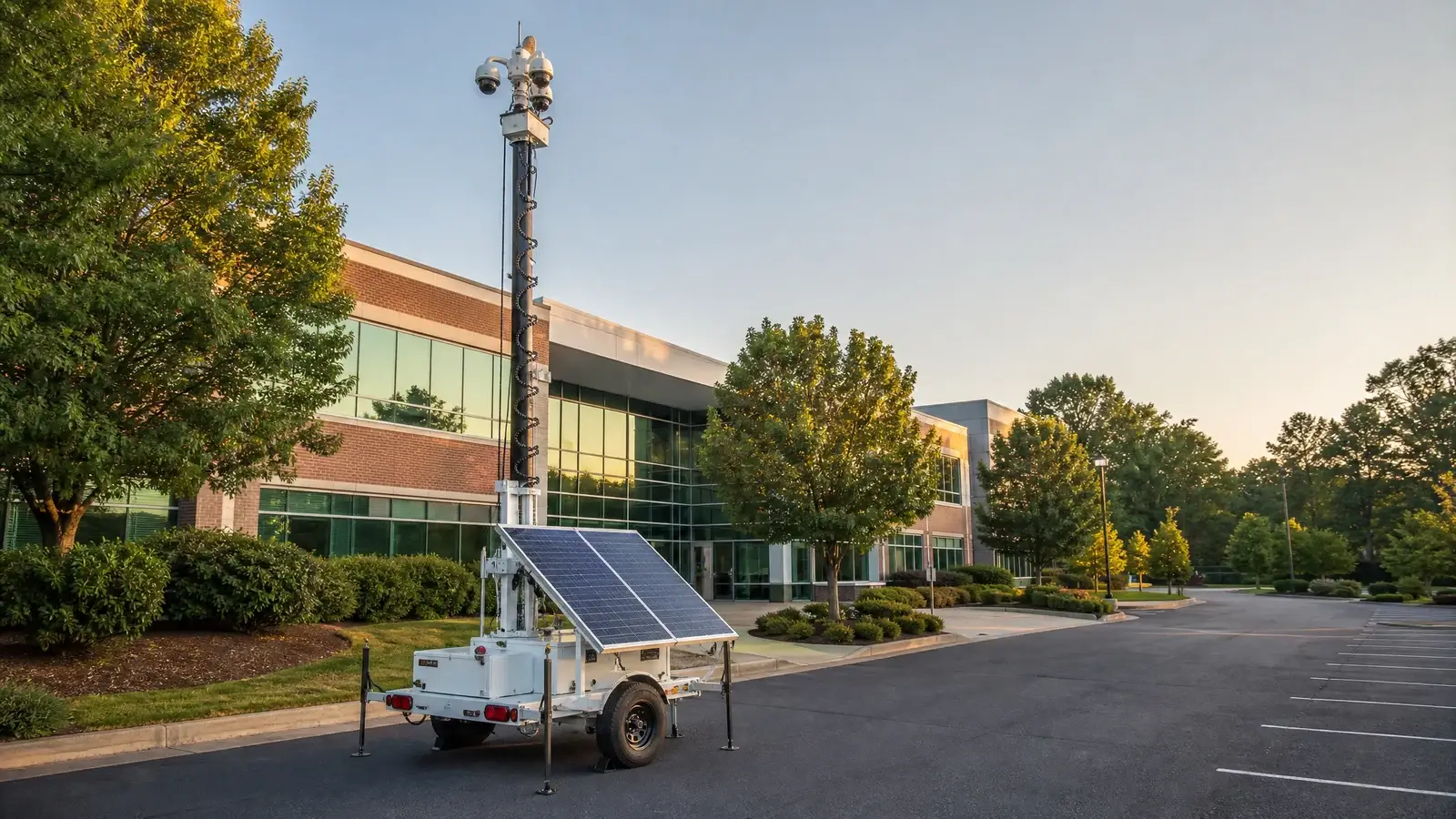Mobile solar security tower protecting a commercial property in Charlotte, North Carolina