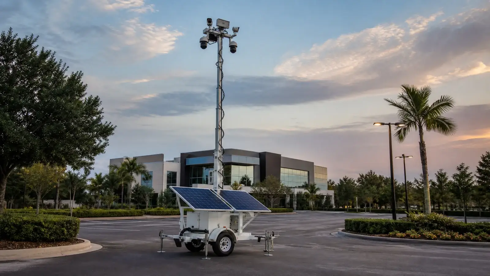 Mobile solar security tower protecting a commercial property in Orlando, Florida