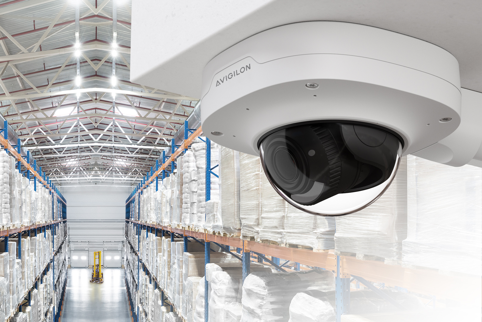 Avigilon video surveillance dome camera in warehouse