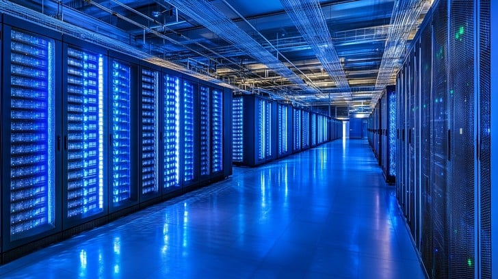 Secured data center server room with commercial security systems