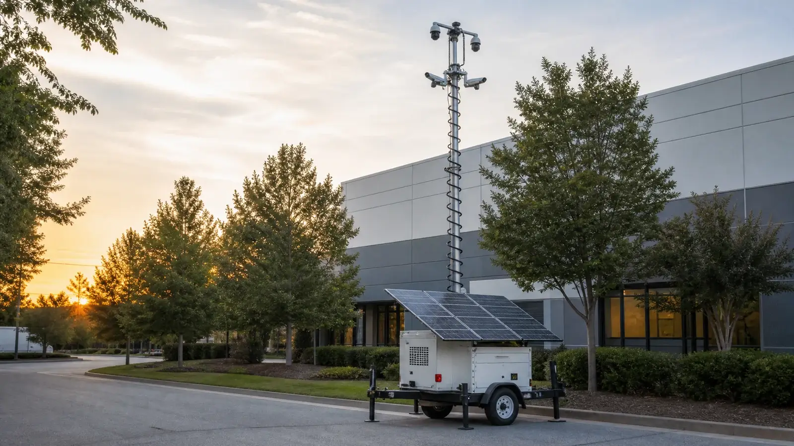 Mobile solar security tower protecting a commercial property in Atlanta, Georgia