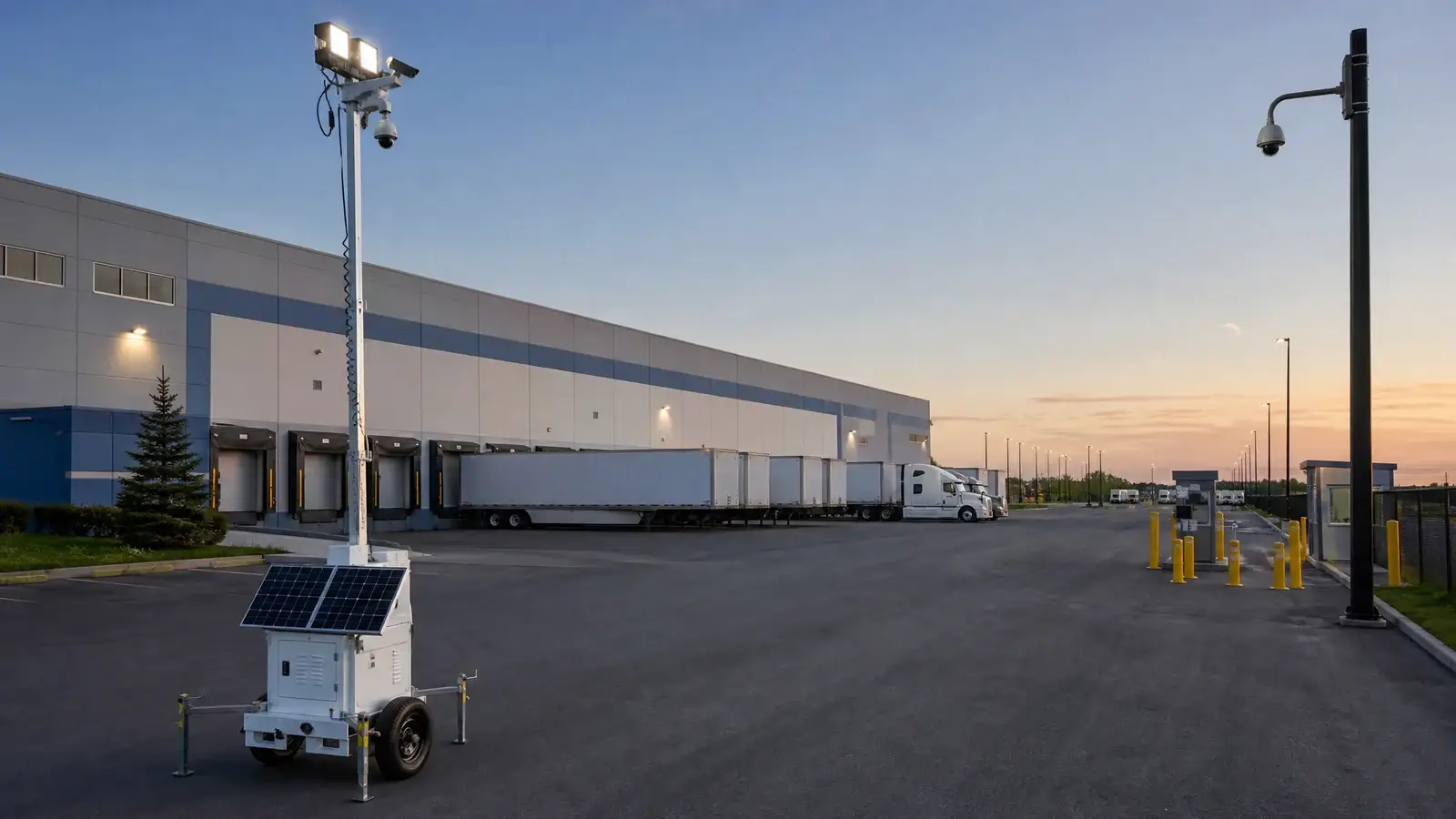 Warehouse and distribution property protected by integrated commercial security systems