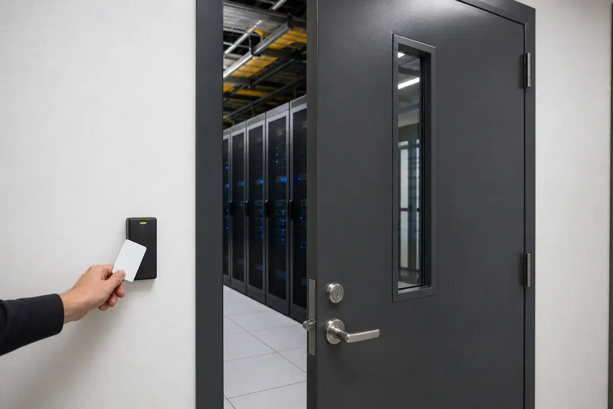 Access-controlled server room entrance at a commercial facility