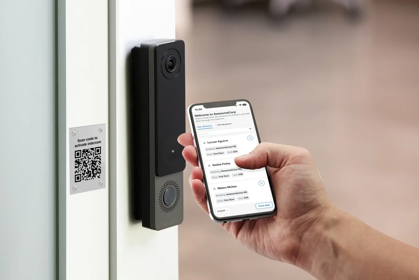 Avigilon Alta mobile app virtual directory on a smartphone