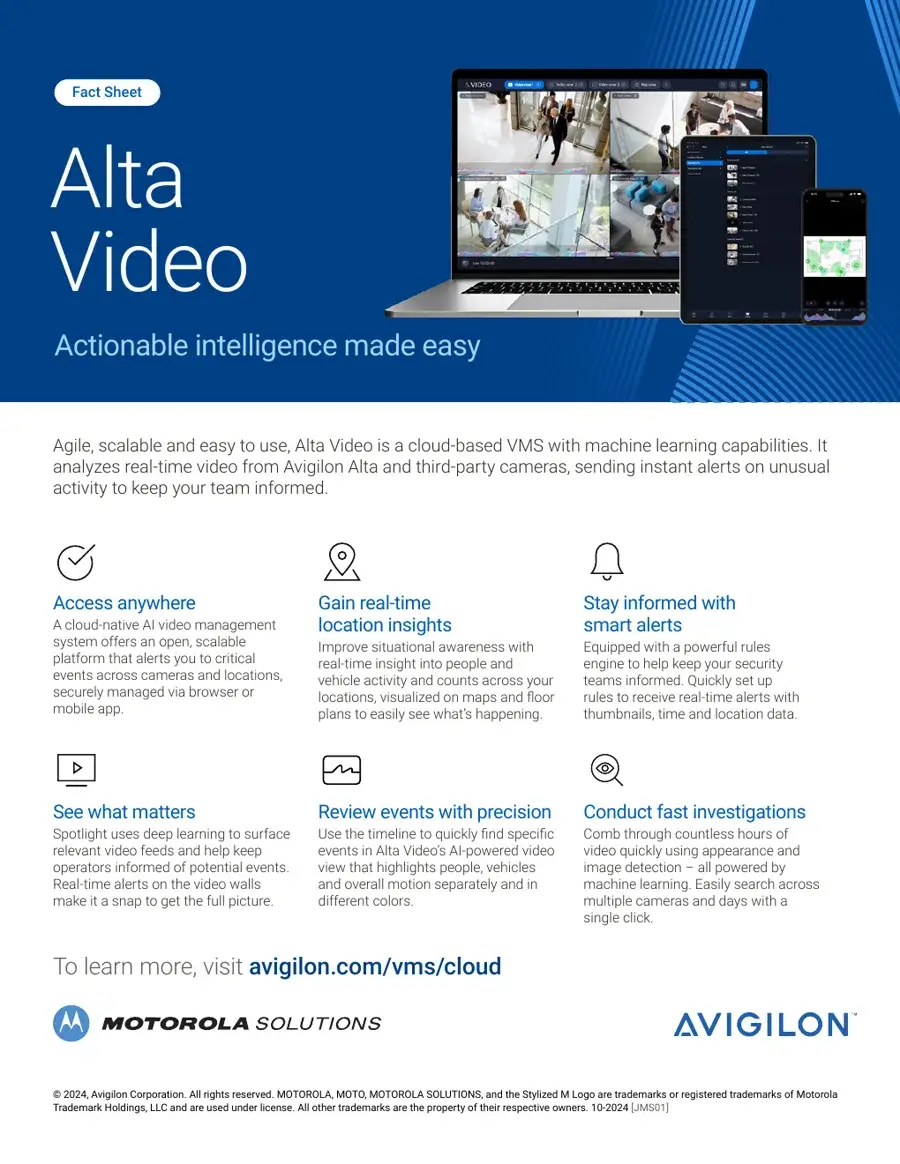 Avigilon Alta Video fact sheet cover