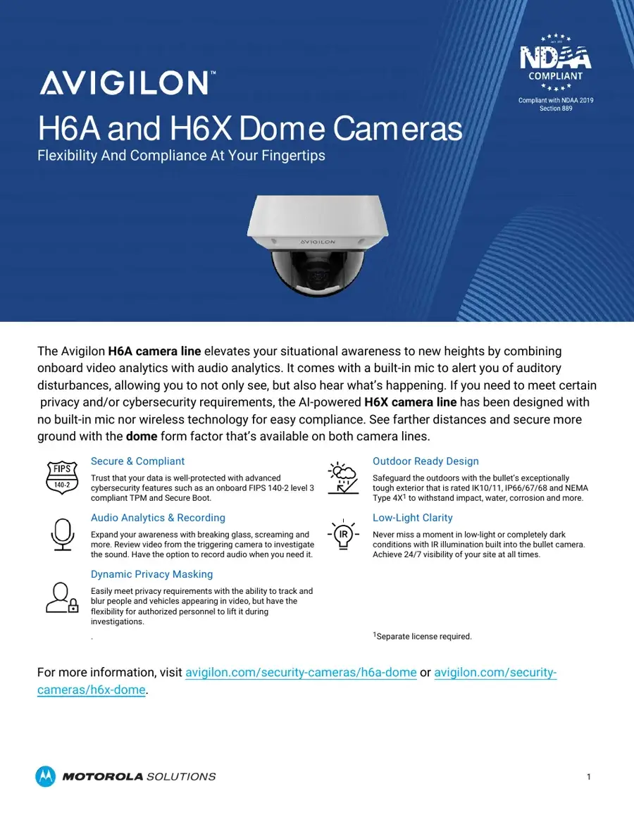 Avigilon H6A and H6X dome camera datasheet cover