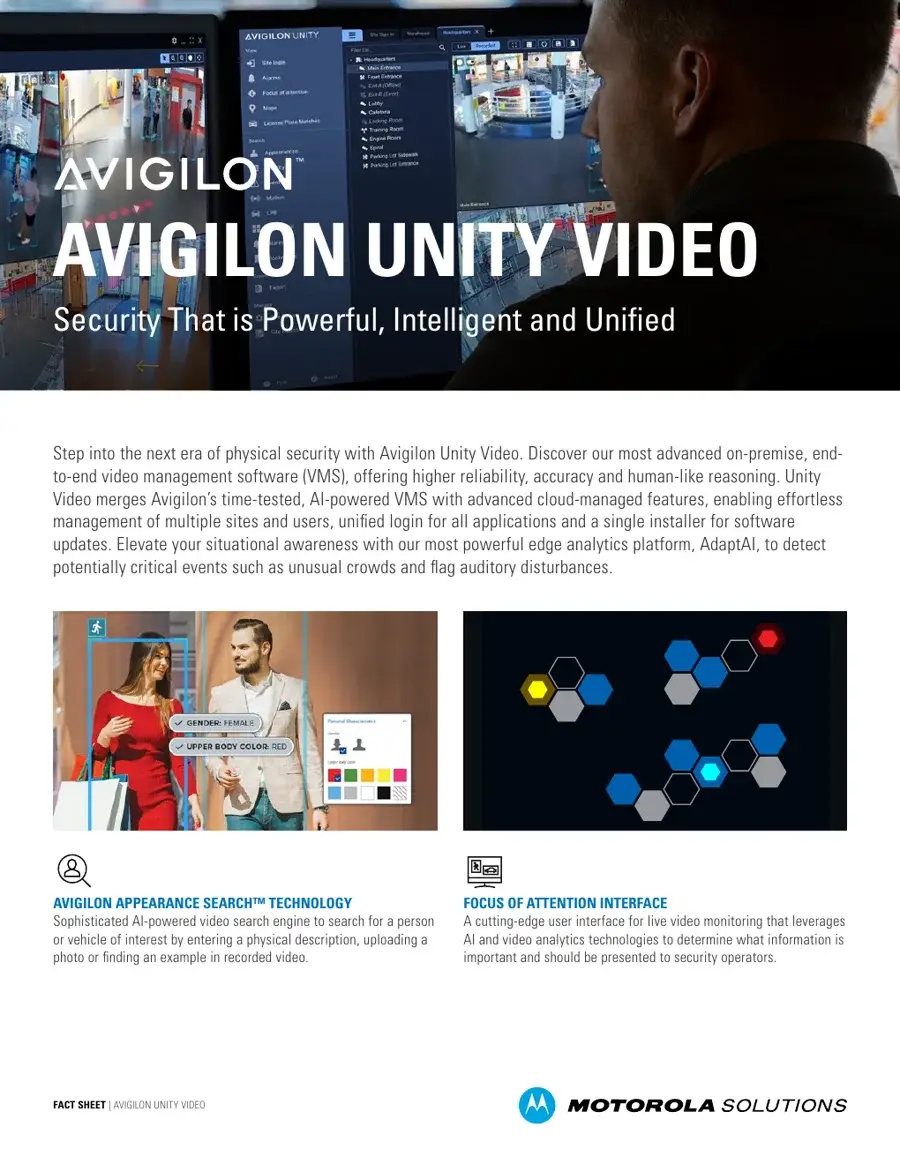 Avigilon Unity Video factsheet cover