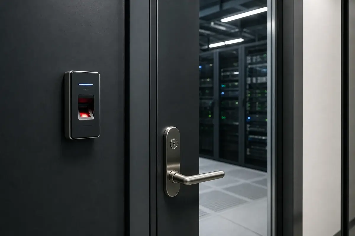 Biometric access control protecting a restricted commercial facility area