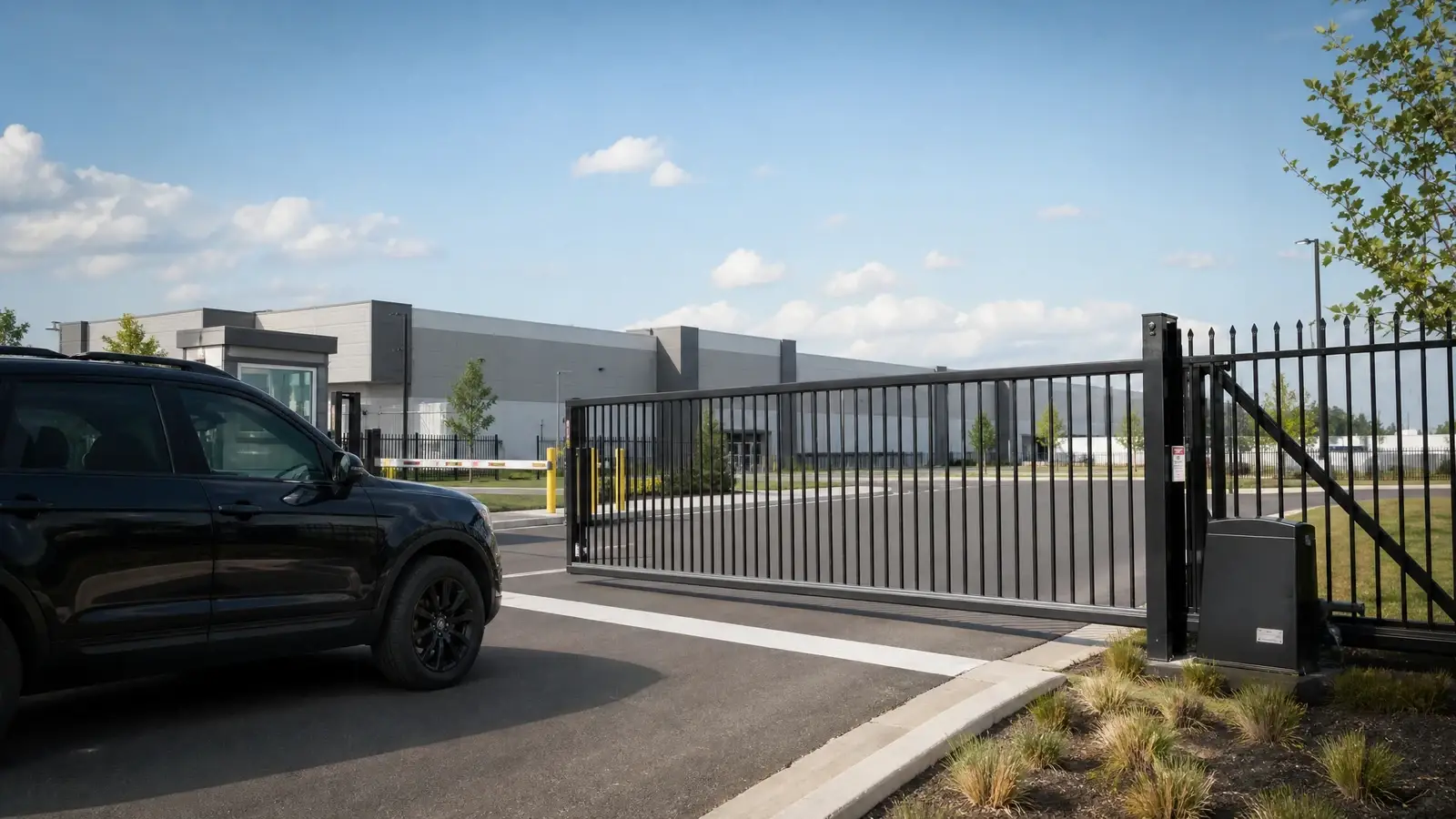 Commercial gate operator controlling a secure enterprise vehicle entrance
