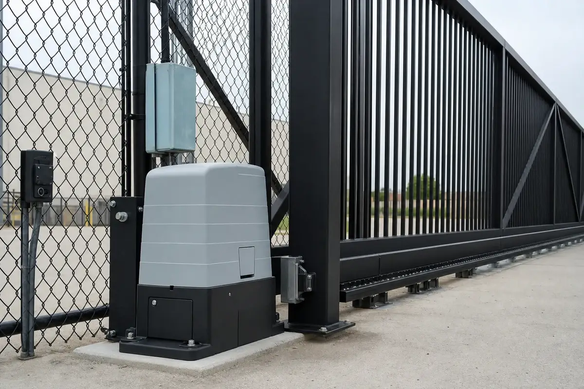 Commercial slide gate operator at an industrial vehicle entrance